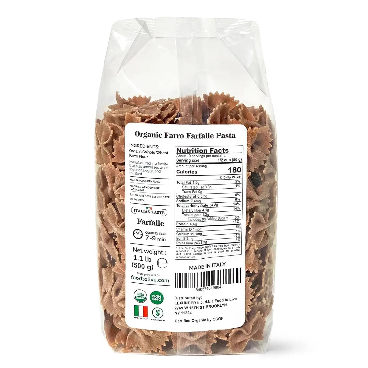 Organic Farro Farfalle Pasta – Italian Whole Wheat