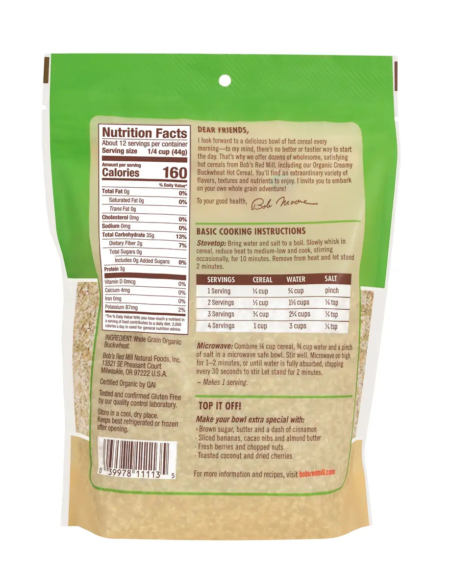 Organic Creamy Buckwheat Hot Cereal