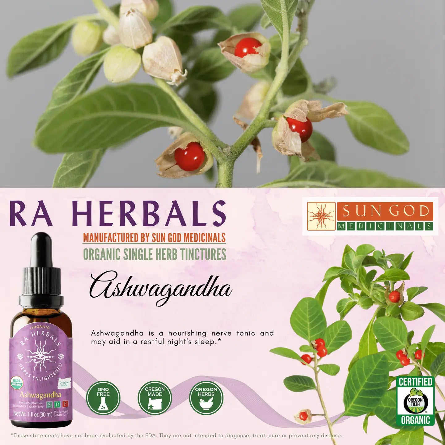 Tintura de ashwagandha orgánica 1 oz