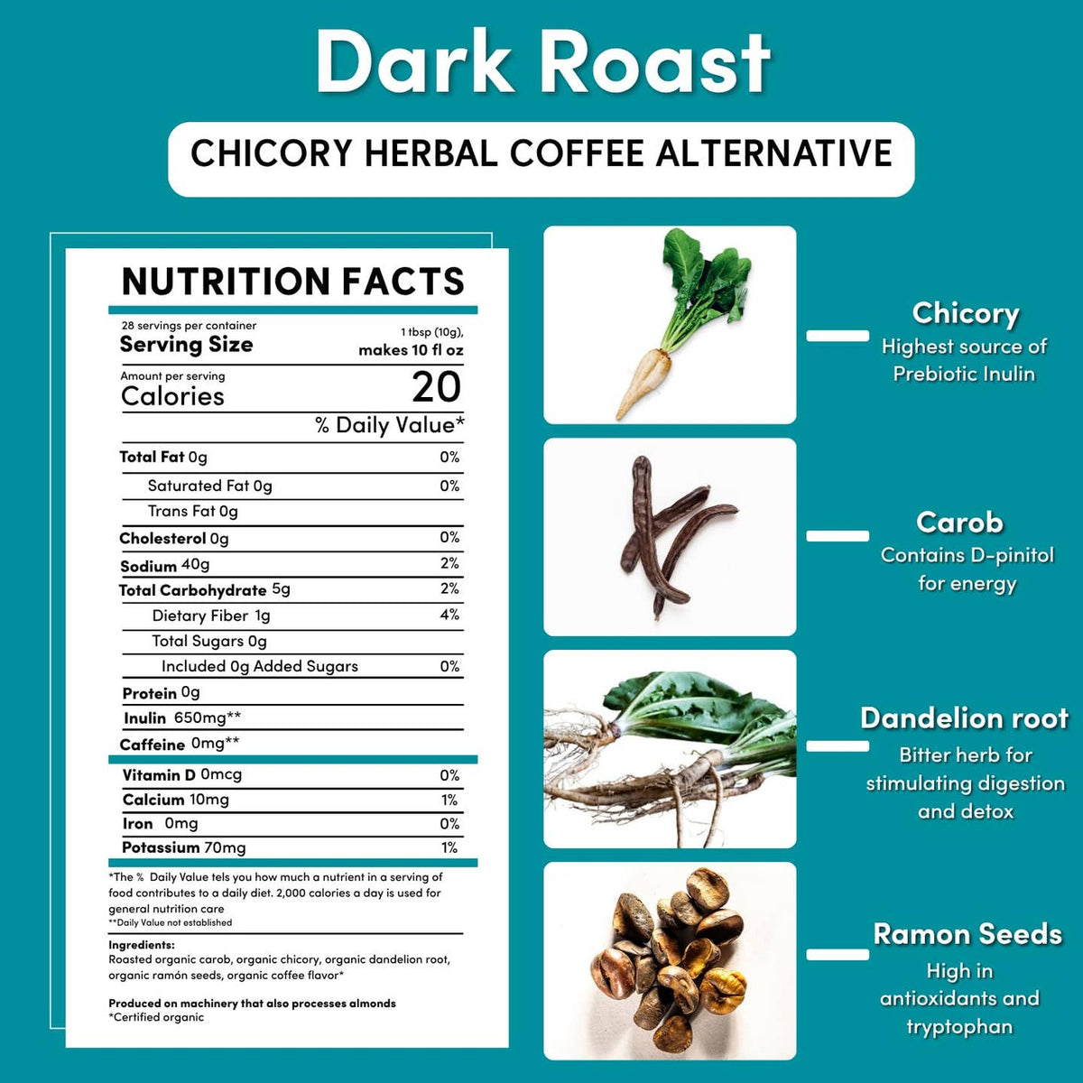 Dandelion Coffee Alternative Dark Roast Gluten Free 10oz