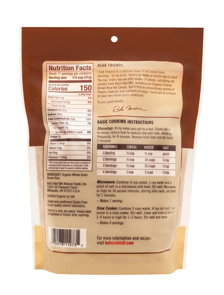 Organic Creamy Brown Rice Hot Cereal