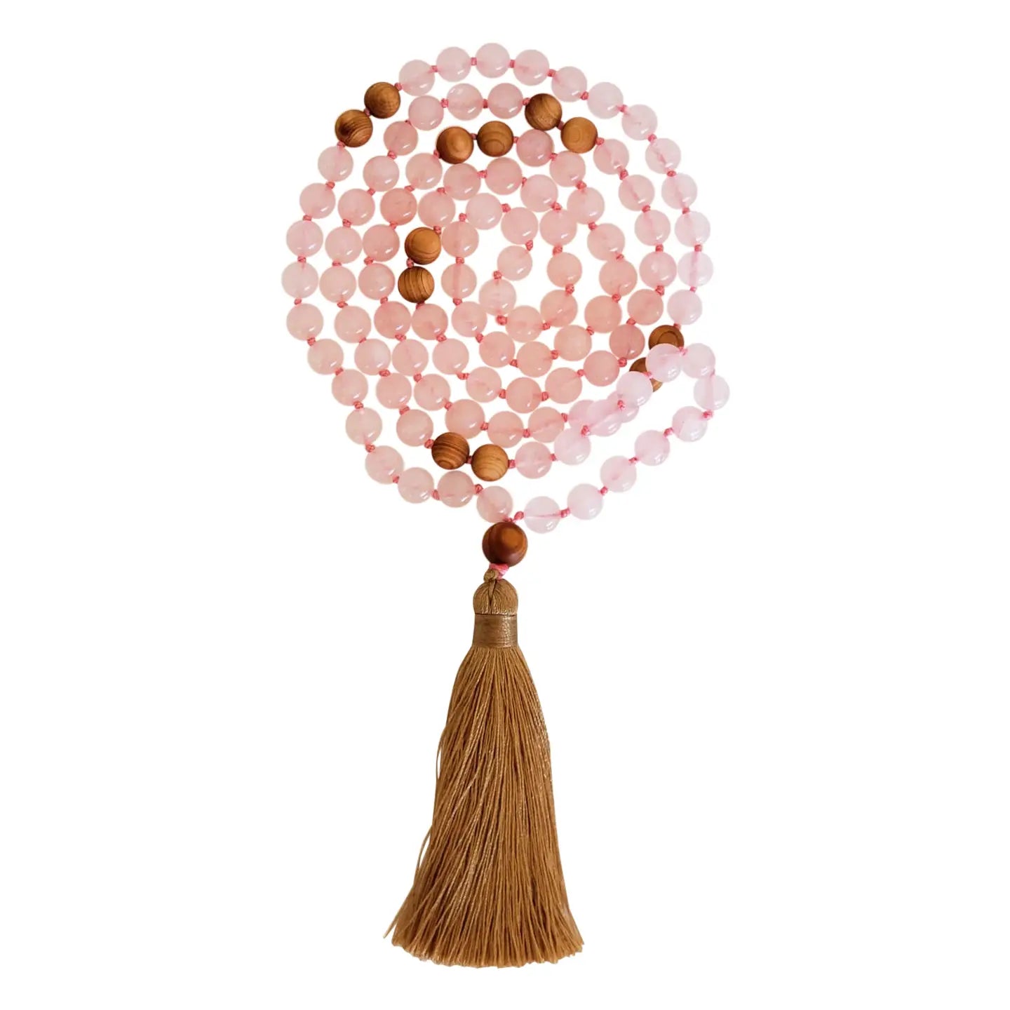Collar grande de cuarzo rosa con cuentas de mala