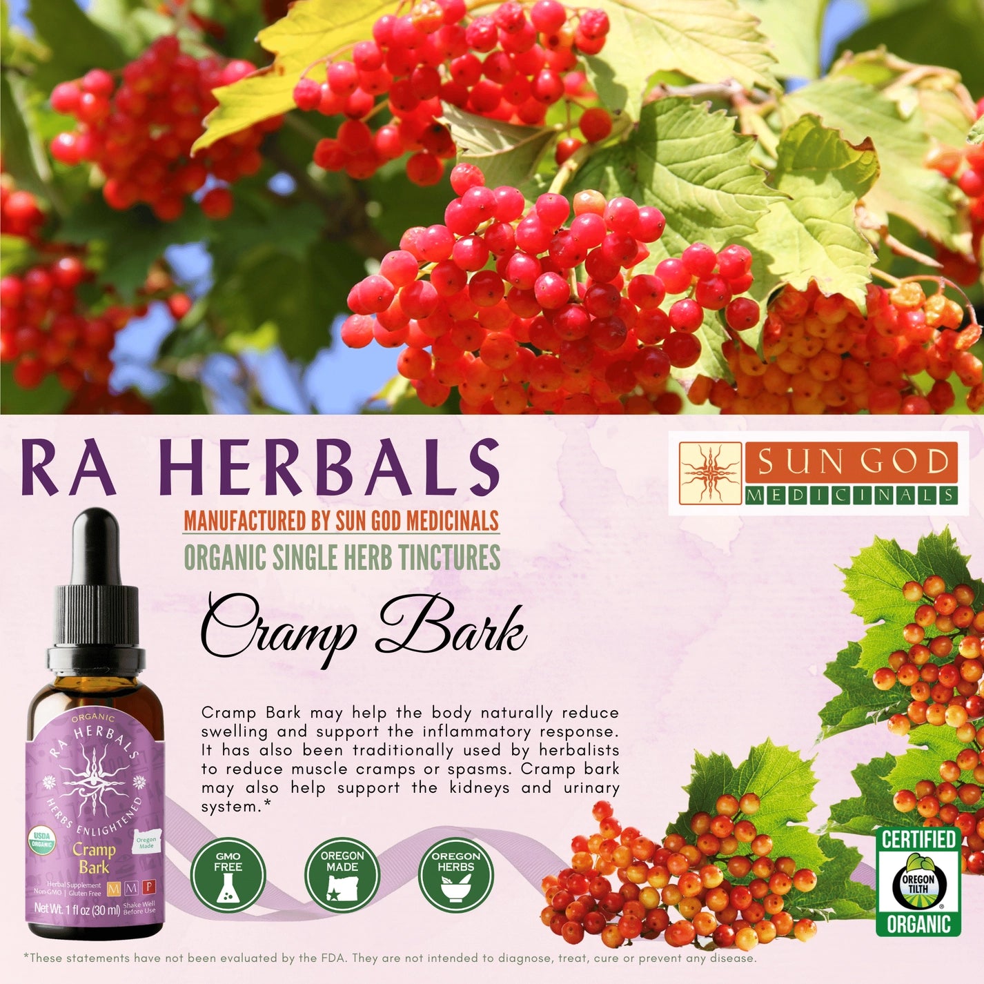 Cramp Bark Tincture Ra Herbals Certified Organic 1oz