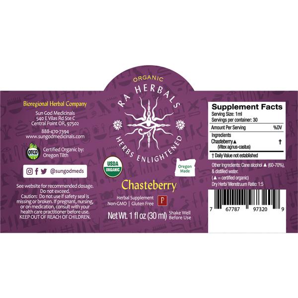 Chasteberry (Vitex) Tincture 1 oz Ra Herbals Certified Organic