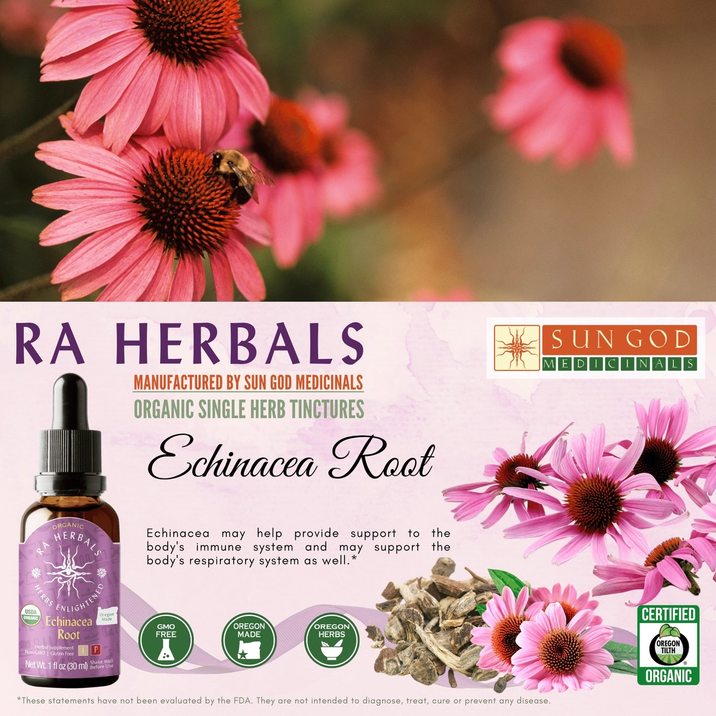 Echinacea Root Tincture Ra Herbals Certified Organic 1 oz
