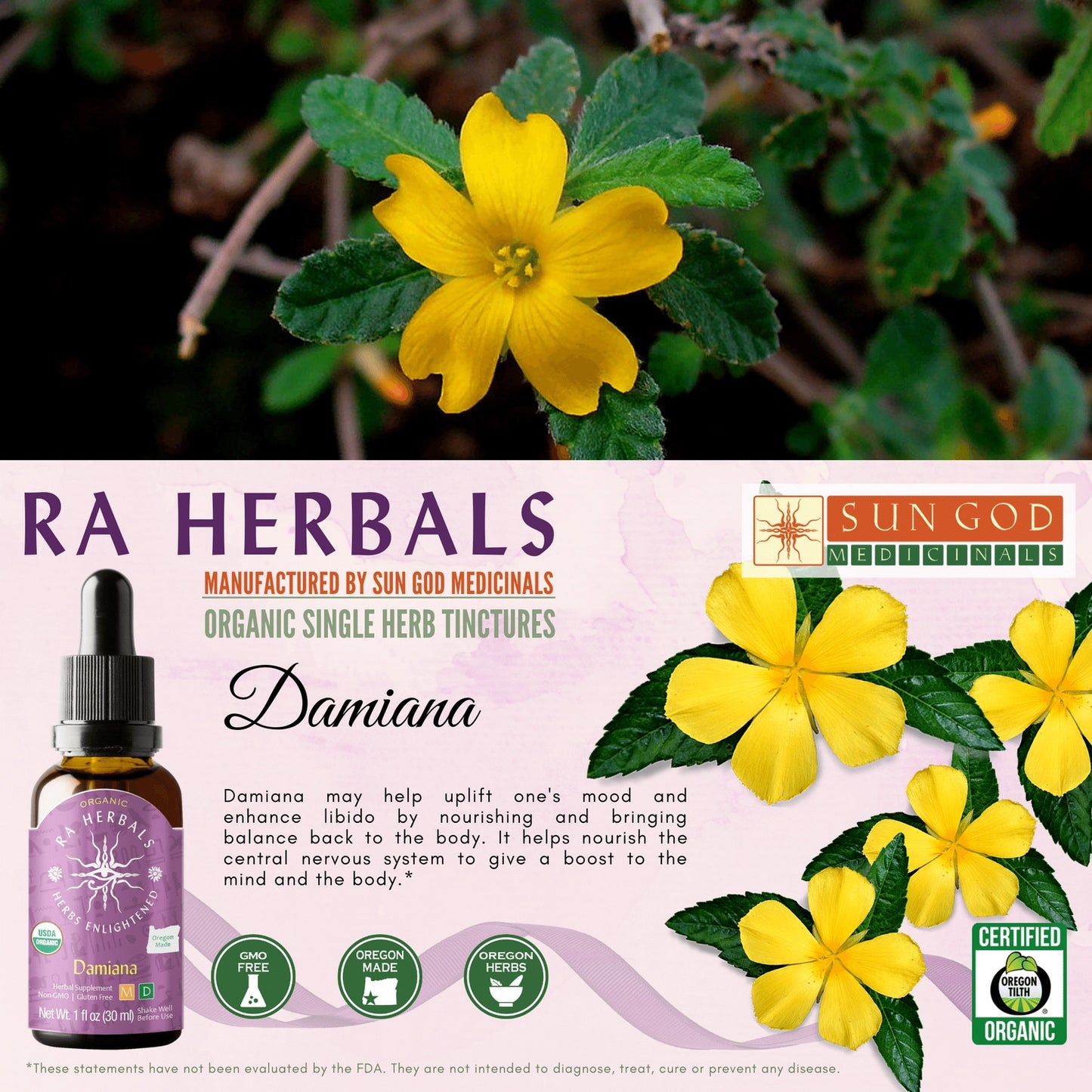 Damiana Tincture Ra Herbals Certified Organic 1oz