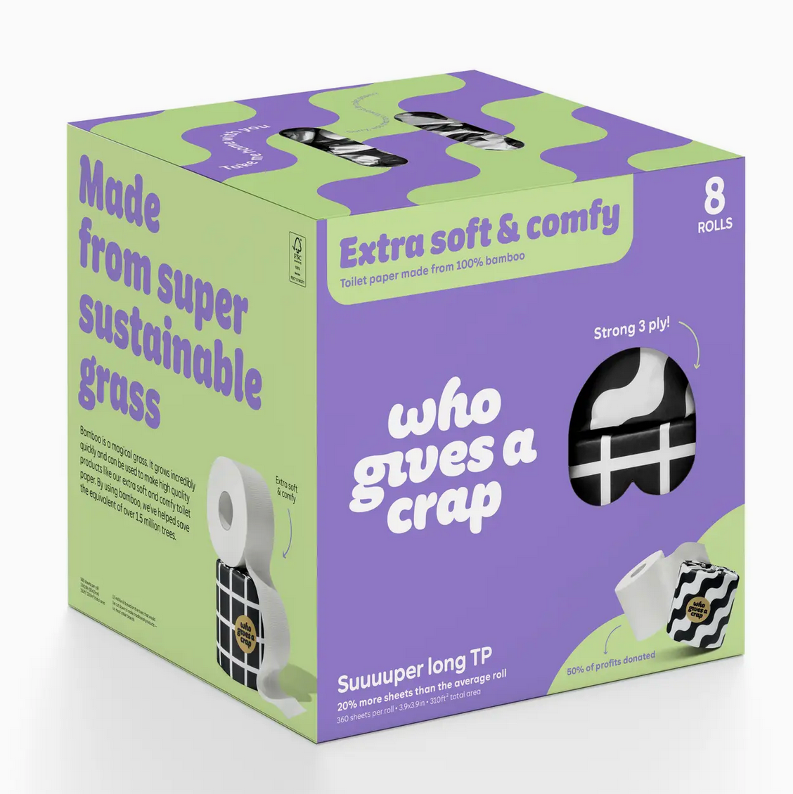 100% Premium Bamboo Toilet Paper - Retail 8 Pack