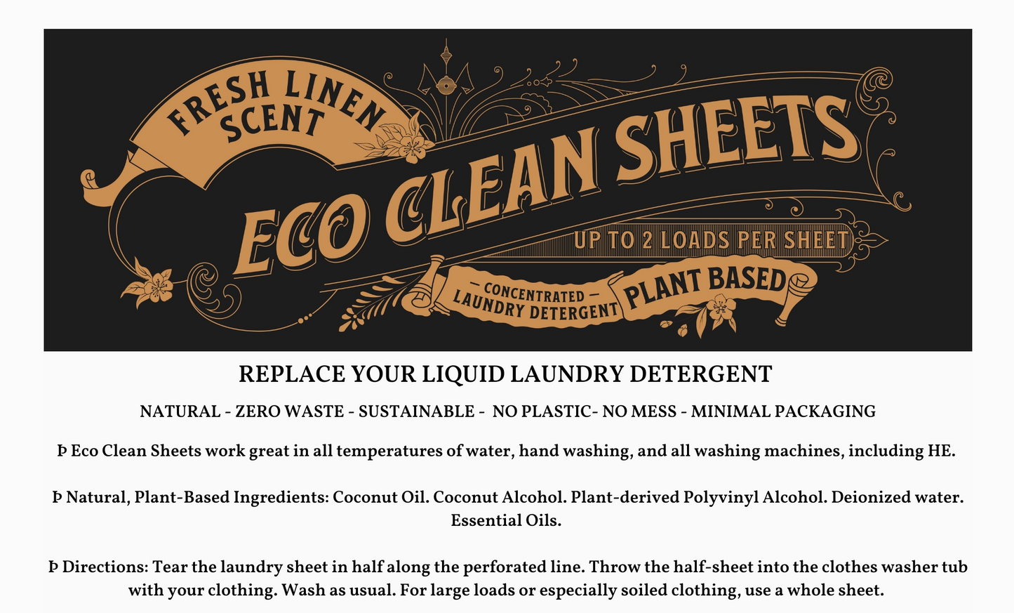 Detergente concentrado para ropa Eco Clean Sheets, sin fragancia