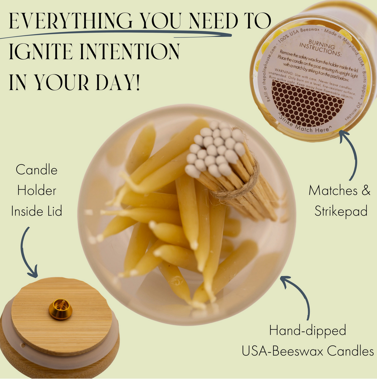 20 Minute Beeswax Candle Set: Mindful (Set of 20)