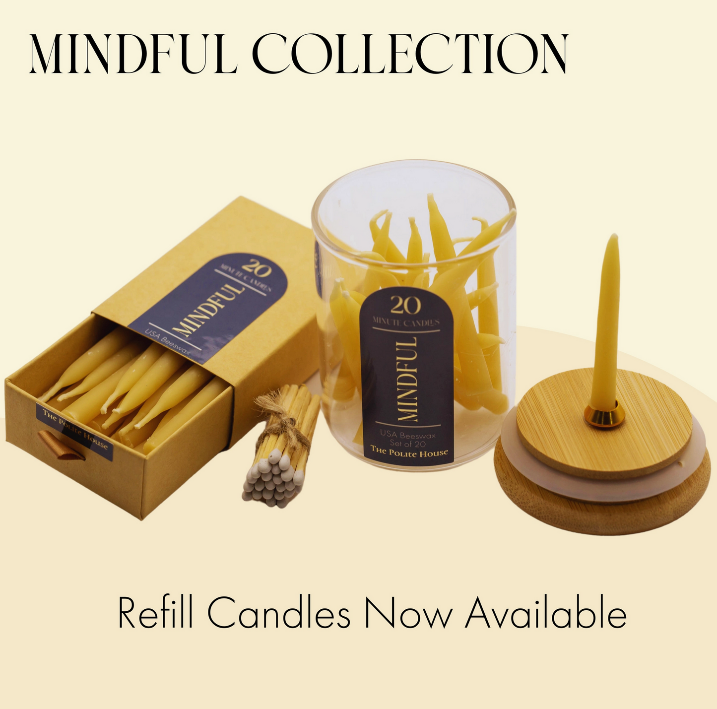 20 Minute Beeswax Candle Set: Mindful (Set of 20)