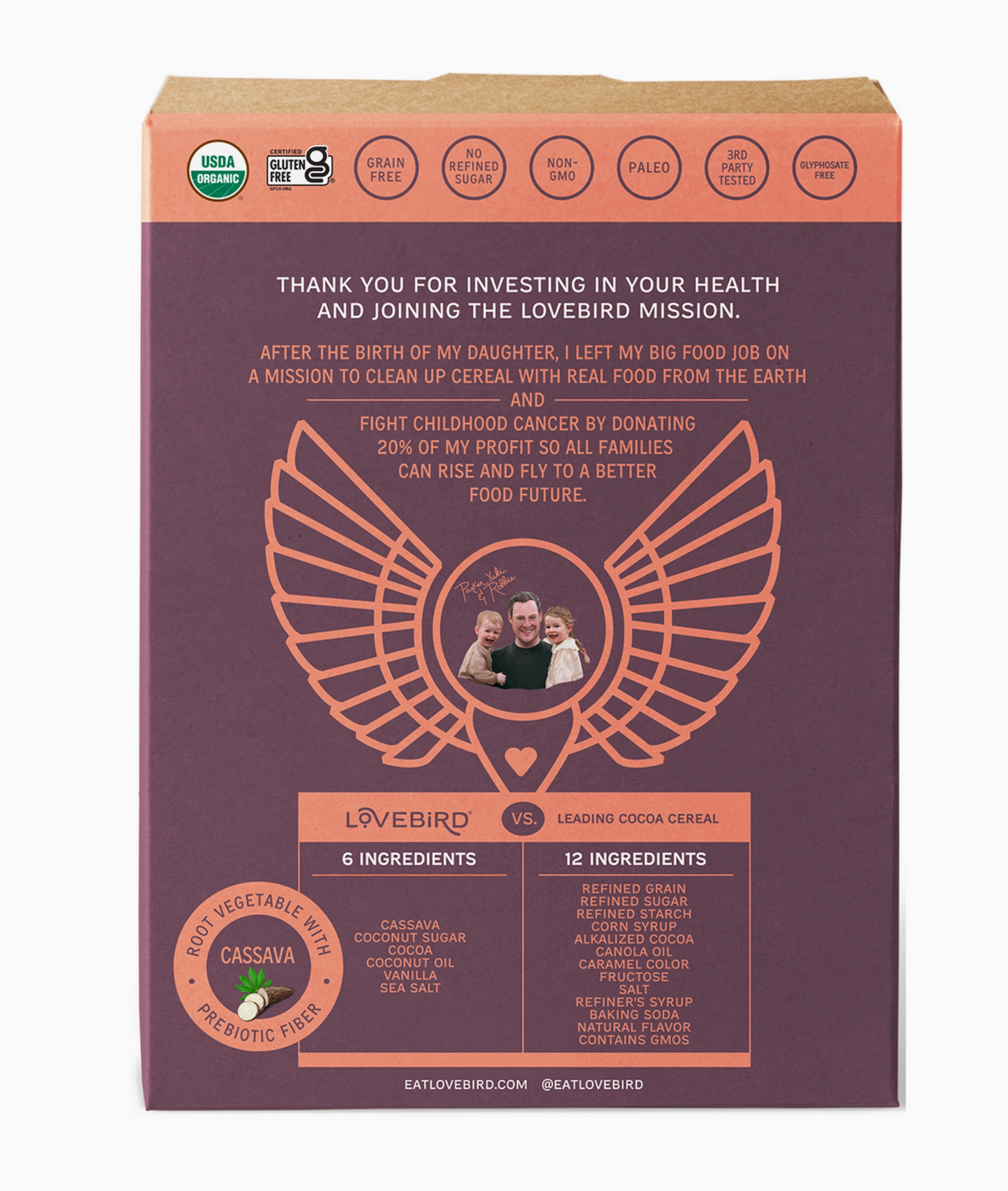 Cereales de cacao para agapornis