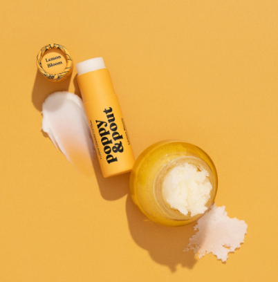 Dúo para el cuidado de los labios, Lemon Bloom, amapola y labios carnosos