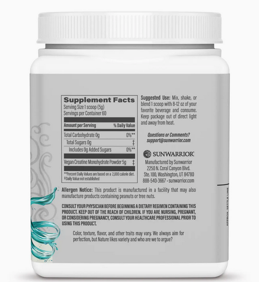 Sunwarrior | Bebida en polvo de creatina activa sin sabor, vegana, 300 gramos