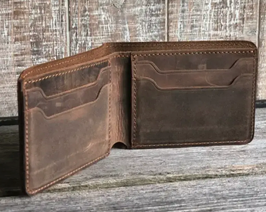 Egte leer tweevoudige beursie Handgemaakte beursie vir mans Rustiek