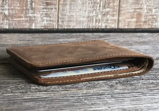 Cartera plegable de cuero genuino hecha a mano para hombres estilo rústico