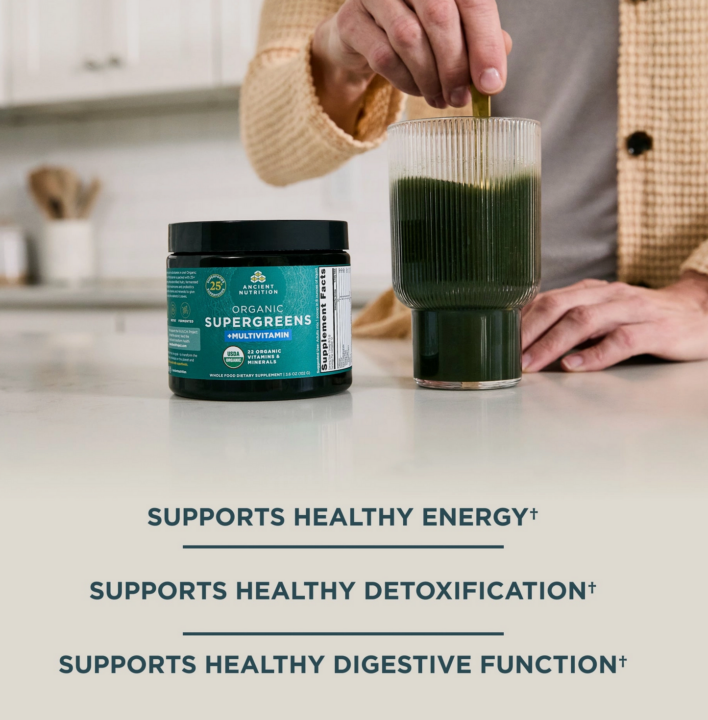 Antieke Voeding | Organiese Supergreens + Multivitamien | Poeiergroen geur (12 porsies)