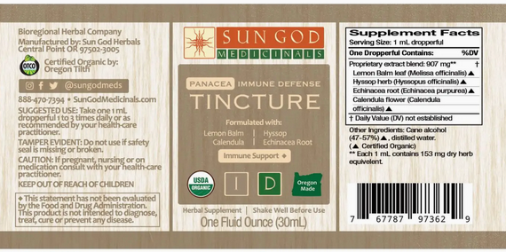 Tintura de defensa inmunológica Panacea orgánica 1 oz