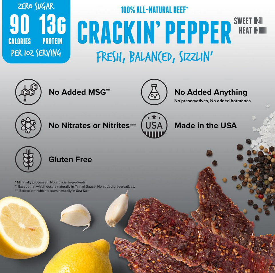 Baja Vida Beef Jerky - 2.0oz Zero Sugar Crackin' Pepper
