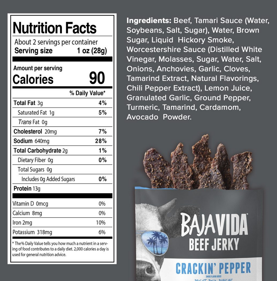 Baja Vida Beef Jerky - 2.0oz Zero Sugar Crackin' Pepper