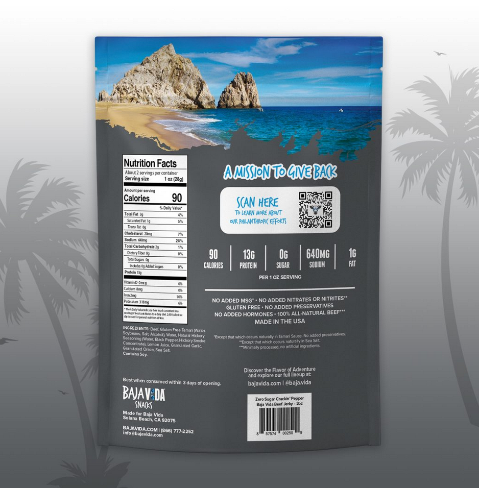 Baja Vida Beef Jerky - 2.0oz Zero Sugar Crackin' Pepper