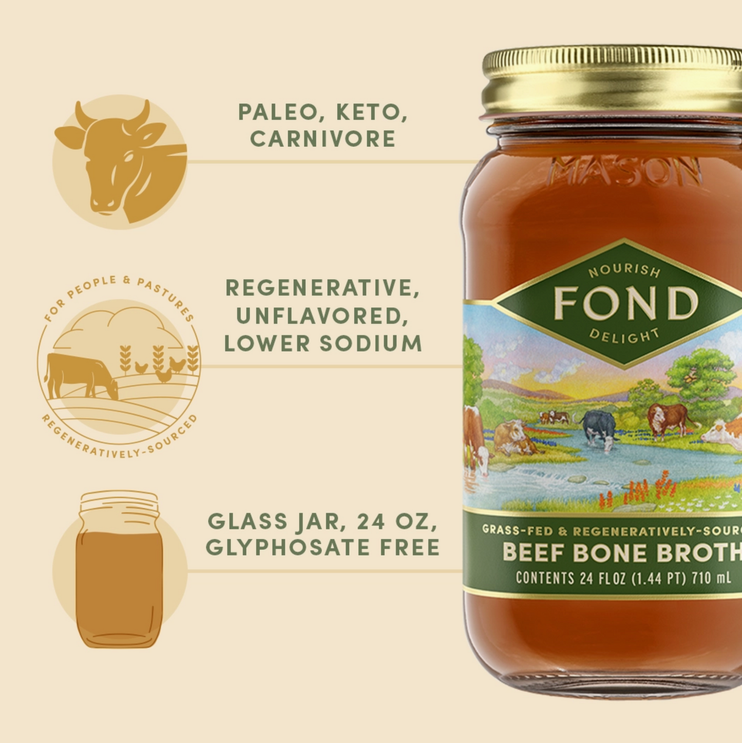 Regenerative Grass-Fed Beef Bone Broth 24oz