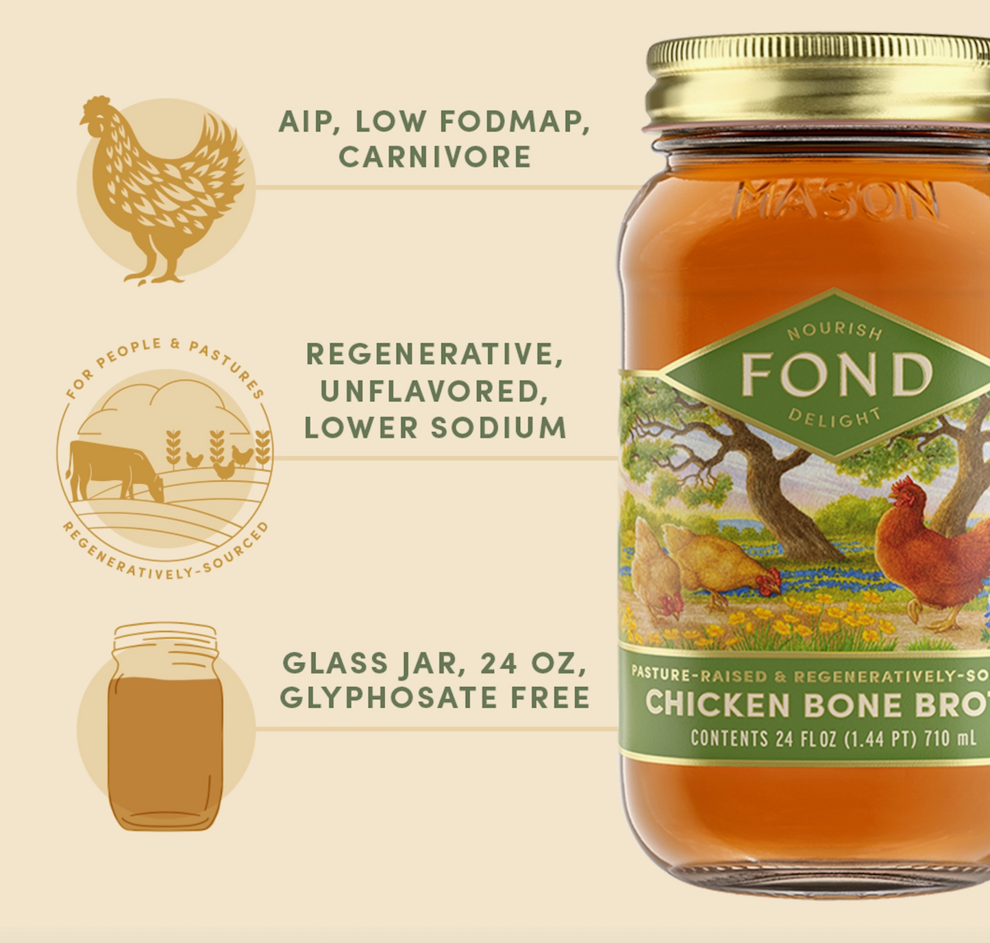 Regenerative Pasture-Raised Chicken Bone Broth 24oz
