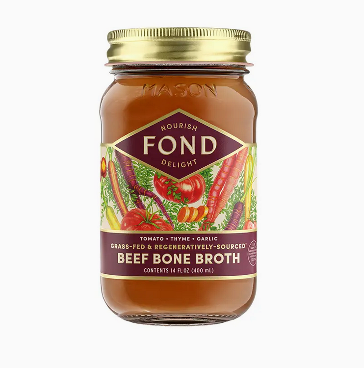 Caldo de huesos de res alimentada con pasto, tomate y tomillo, 14 oz