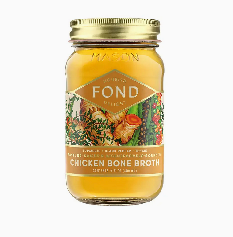 Caldo de huesos de pollo criado en pasturas con cúrcuma y pimienta, 14 oz
