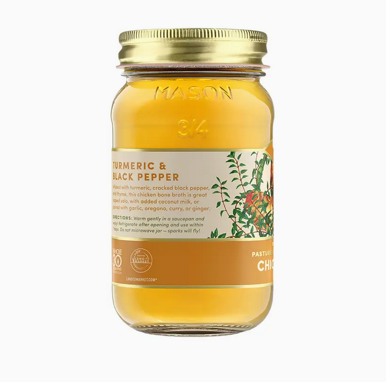 Caldo de huesos de pollo criado en pasturas con cúrcuma y pimienta, 14 oz