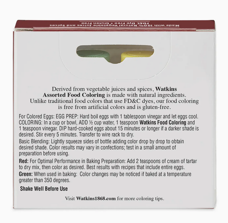 Assorted Food Coloring 4 Pack 4 -0.3 Fl oz Bottles 1.2 Fl oz