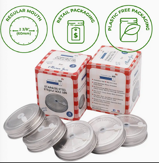 Stainless Steel Straw Hole Tumbler Lids For Mason Jars