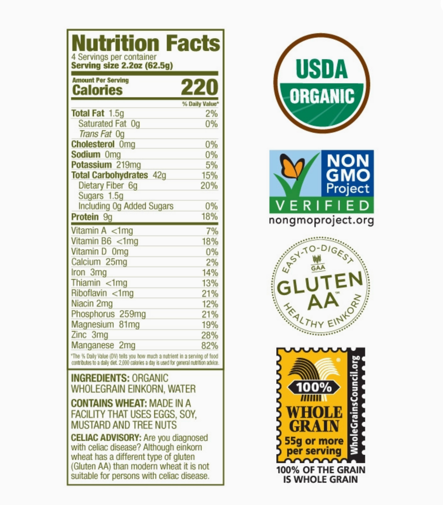 Organic Einkorn Spaghetti Gluten AA