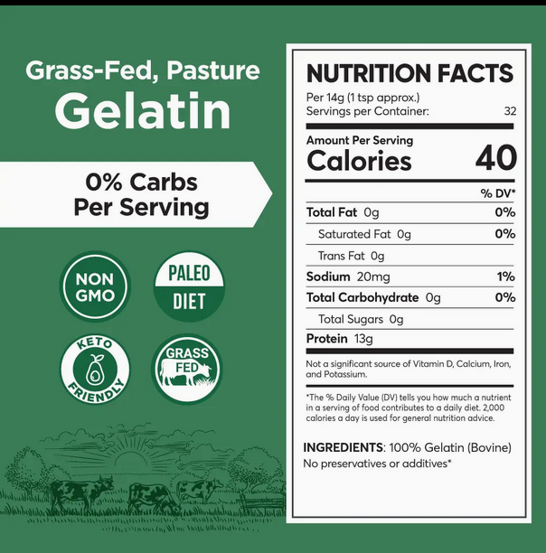 Gelatin Powder Unflavored | Grass-Fed Beef | (8 oz / 240g)