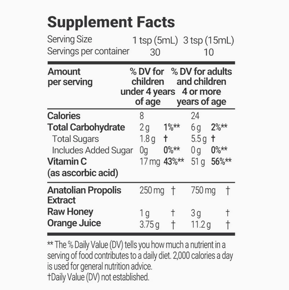 Natural Propolis Raw Honey Cough Syrup with Vit C, 5 Fl oz