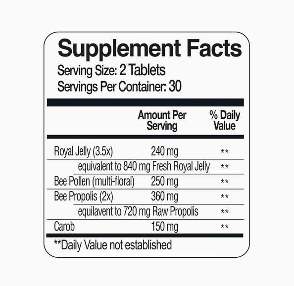 Royal Jelly + Bee Pollen + Propolis Tablets (Ultra Strength)