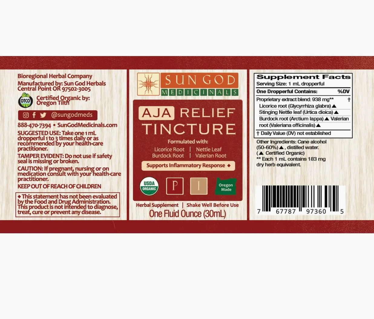 Organic Aja Relief Tincture 1oz