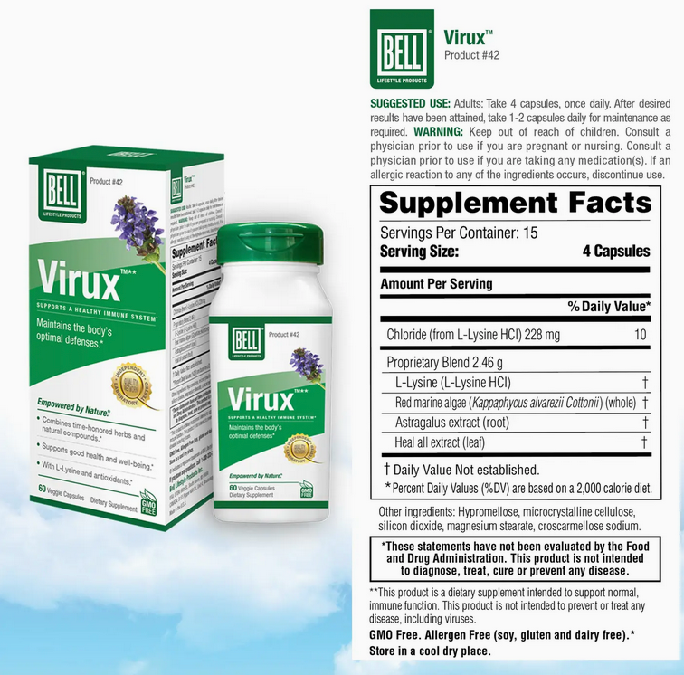 Virux™ w/ 1000mg L Lysine, Red Marine Algae & More 60 Vcap