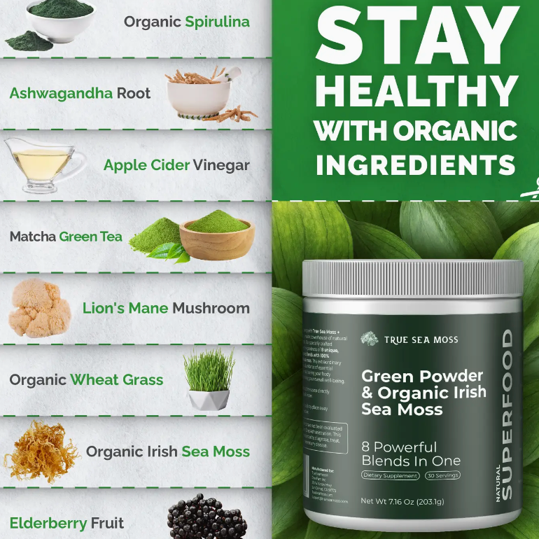 Sea Moss Green Superfood Blend with Spirulina, Ashwagandha