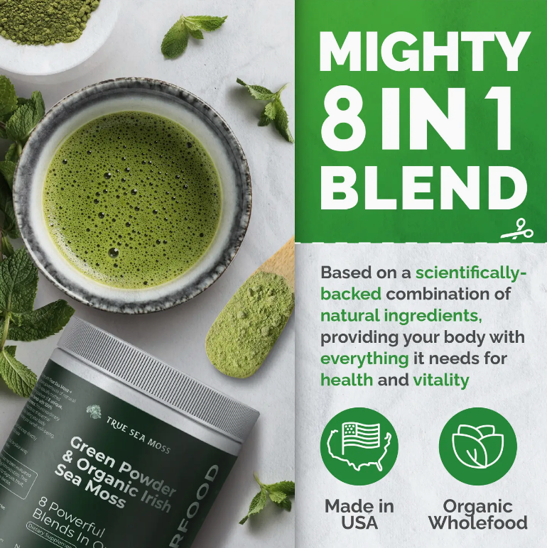 Sea Moss Green Superfood Blend with Spirulina, Ashwagandha
