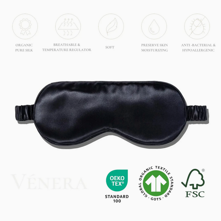 100% Organic Pure Silk Eye Mask - Black