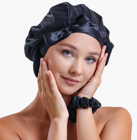 100% Organic Pure Silk Hair Bonnet - Black