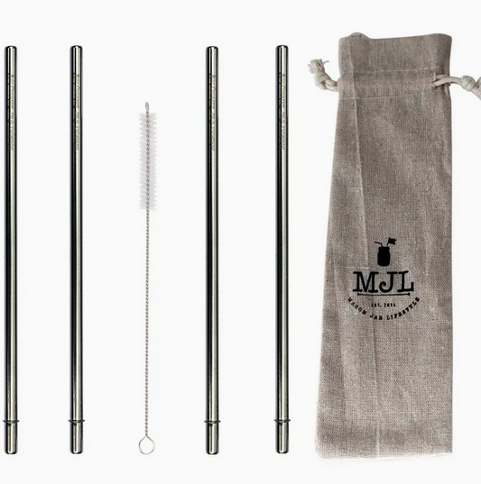 Extra Long Safer Rounded End Stainless Steel Straws - 64oz (4 Pack)