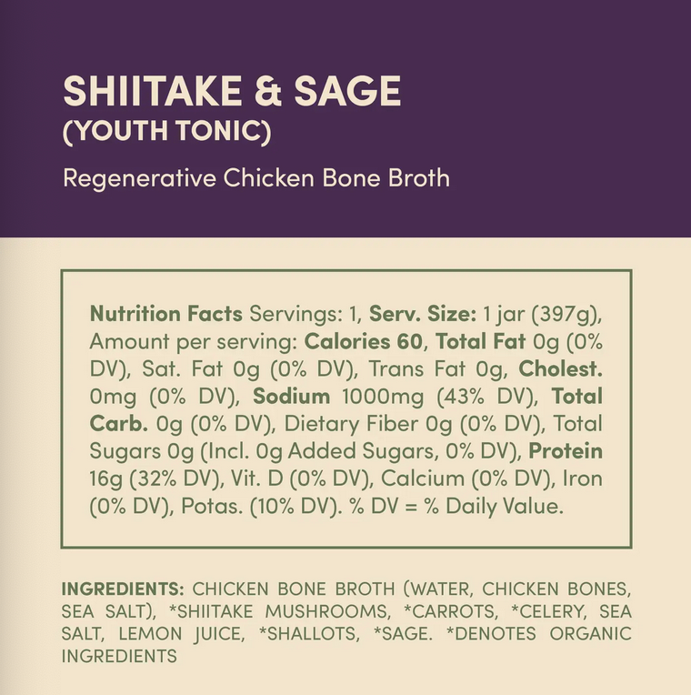 Shiitake & Sage Pasture-Raised Chicken Bone Broth 14oz