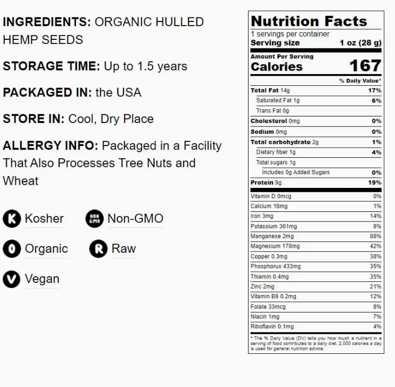 Organic Hemp Seeds – Raw, Hulled, Shelled, Keto-Friendly