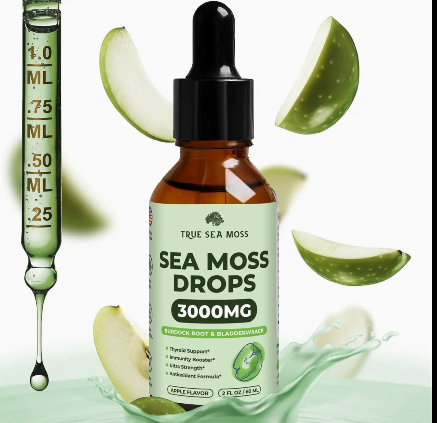 Sea Moss Drops Burdock Root & Bladderwrack - Apple Flavor