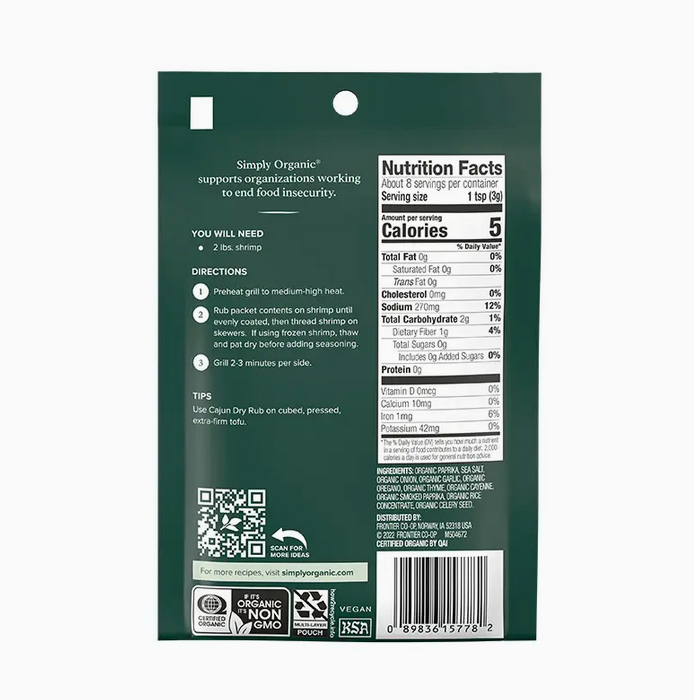 Simply Organic Cajun Dry Rub, Certified Organic