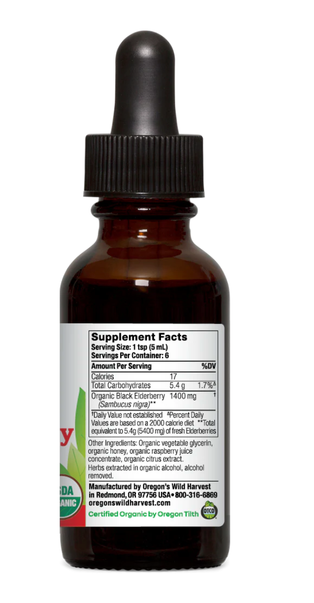 Black Elderberry Honey, Organic Alcohol-free 1 oz