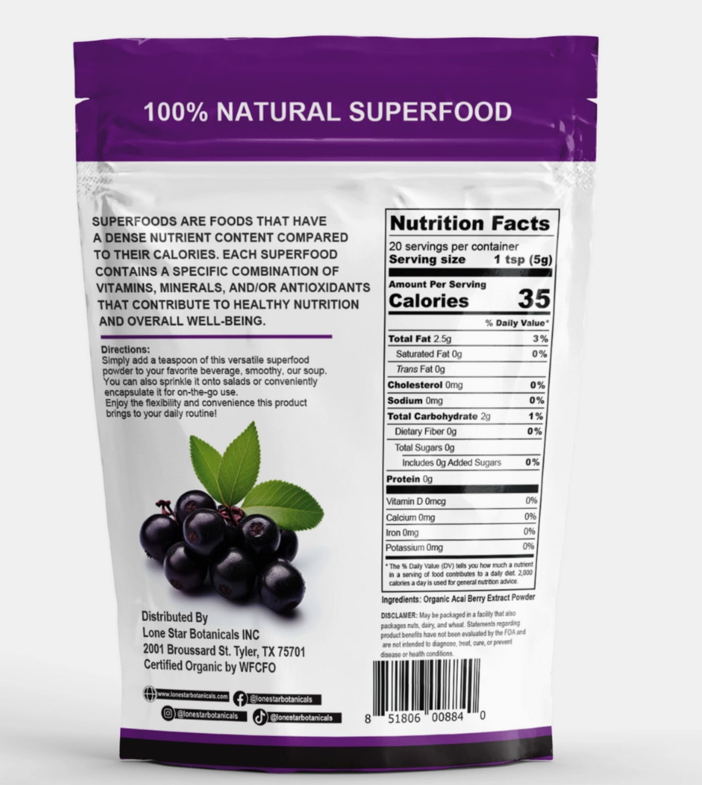 Organic Acai Berry Extract Powder - 3.52 oz
