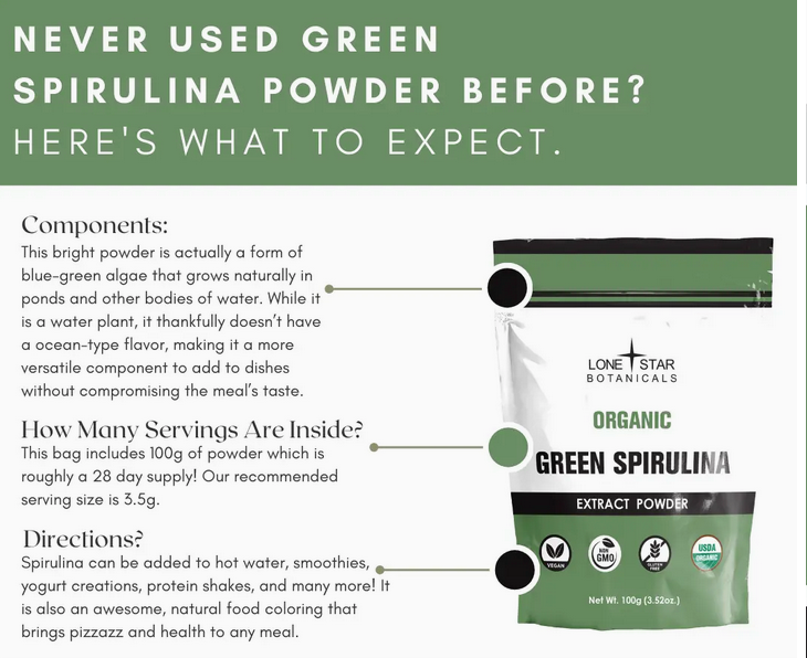 Organic Green Spirulina Extract Powder -- 3.52 oz