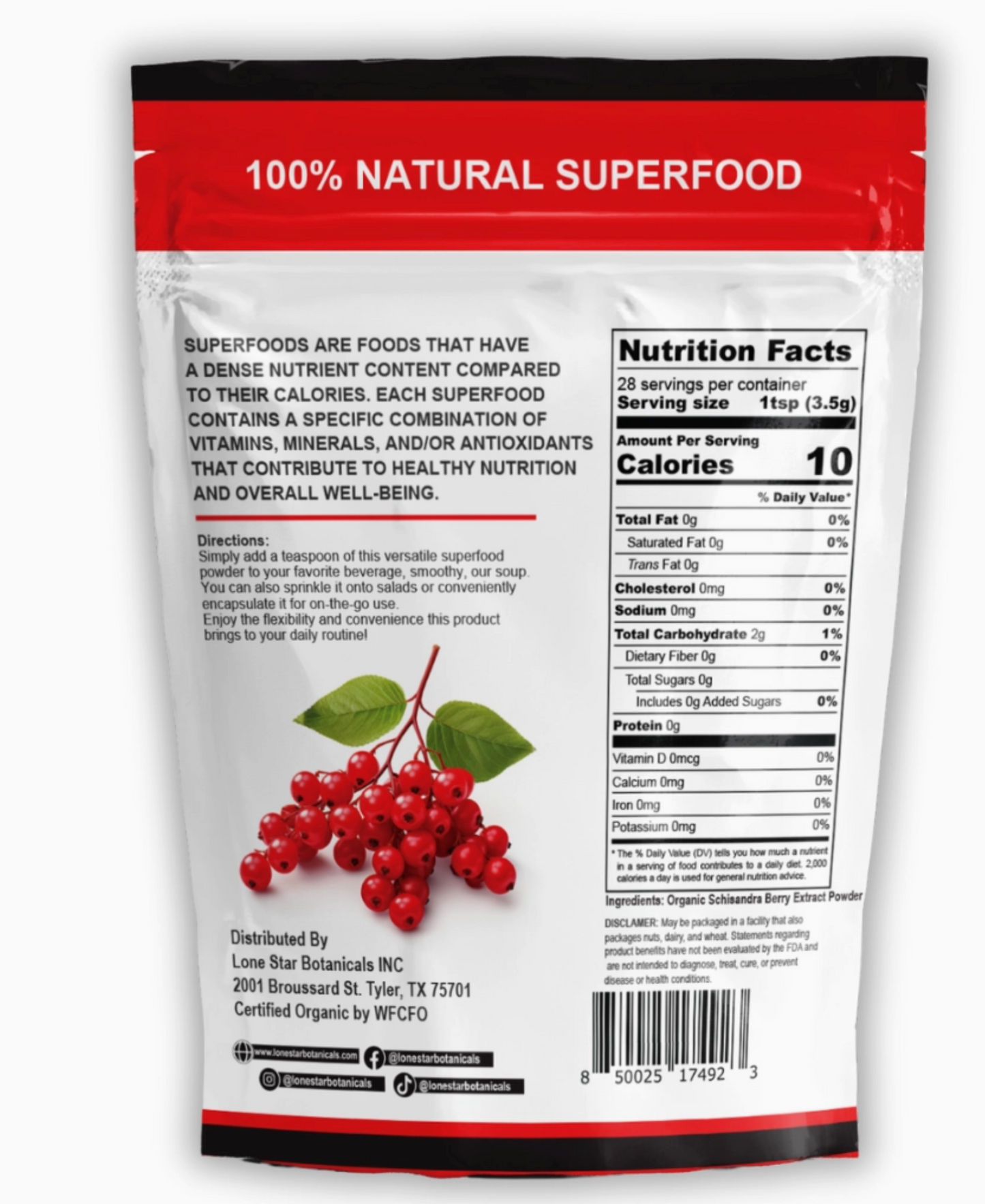 Organic Schisandra Berry Extract Powder -- 3.52 oz